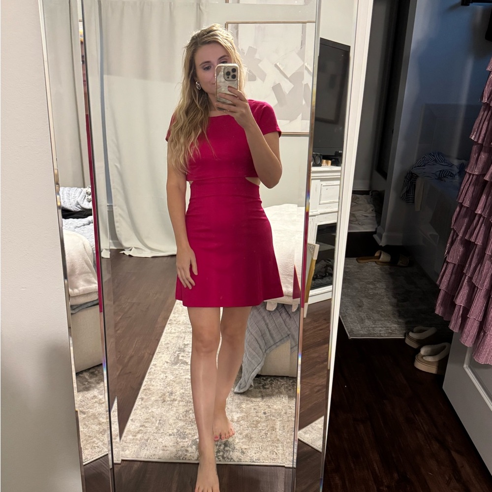 Amanda Uprichard Rose Red Elegant Pink Cut Out Dress - Picture 2 of 8